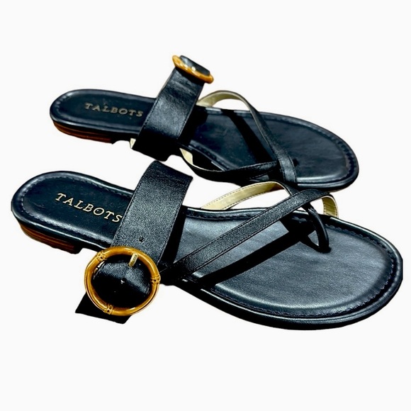 RESERVED NEW Talbots Napa leather Gia Buckle Sandals Sz 9 Navy Blue Sz 9 - Picture 5 of 11